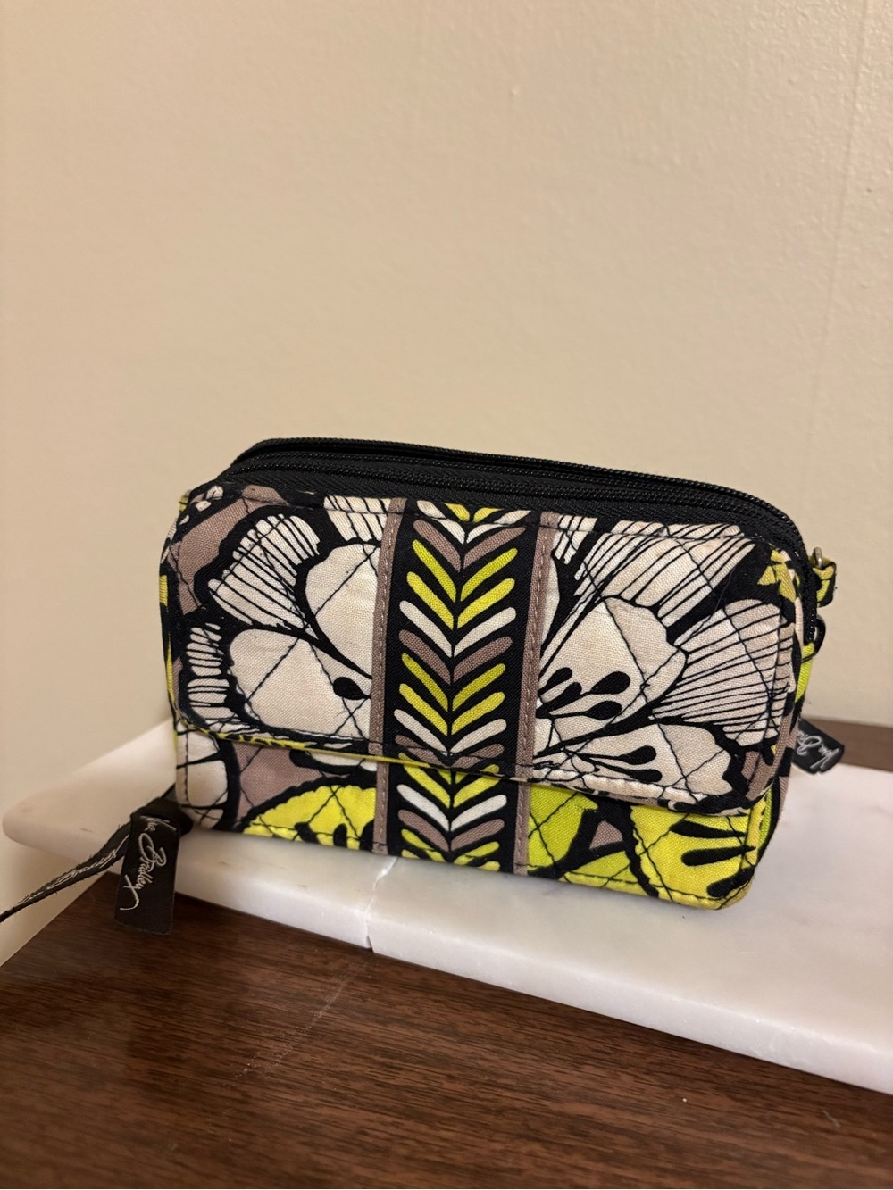 Vera Bradley Black, White & Yellow Floral Quilted Wristlet